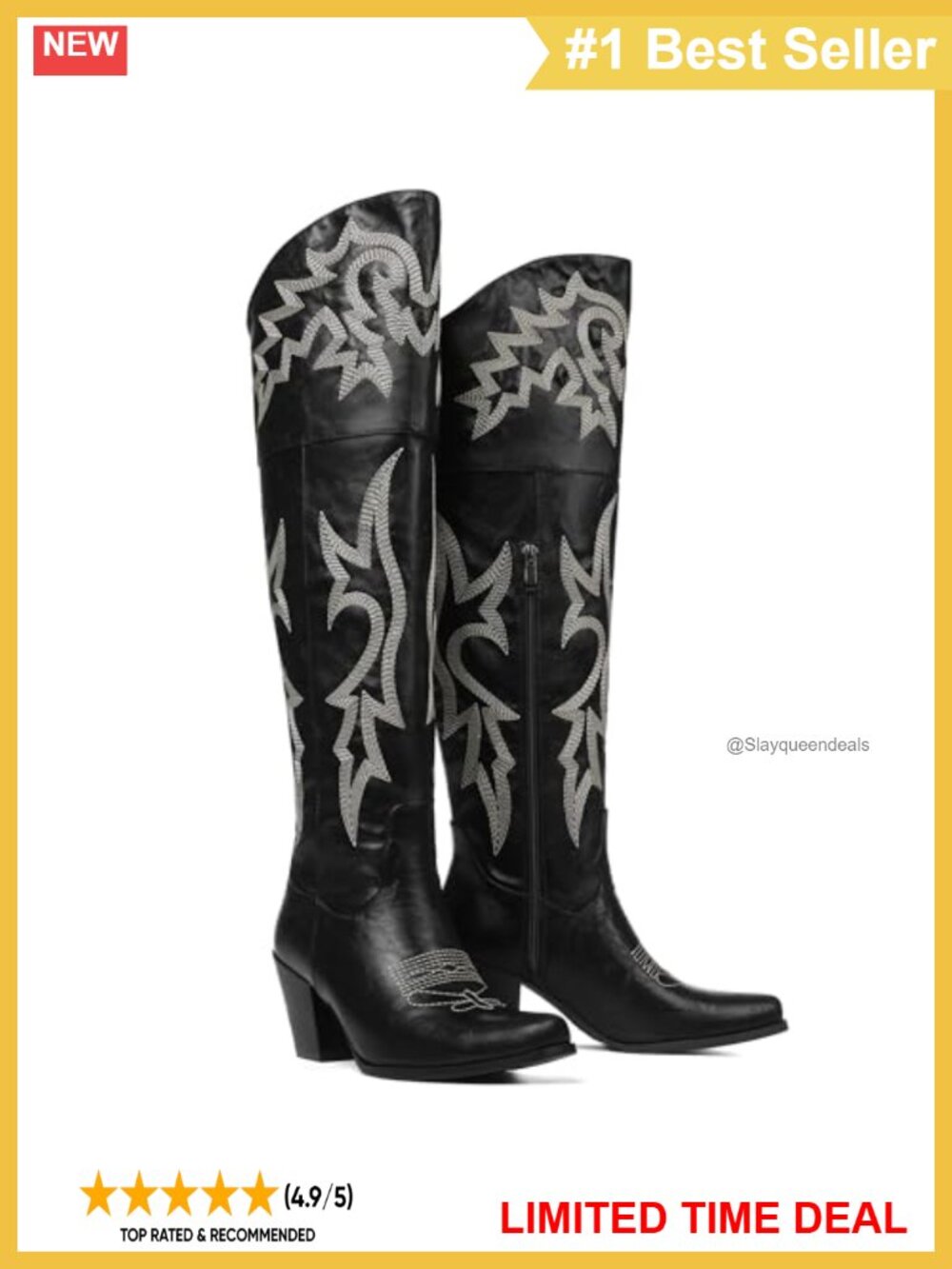 Over The Knee Cowboy Boots Pointed Toe Block Heel Western Boots